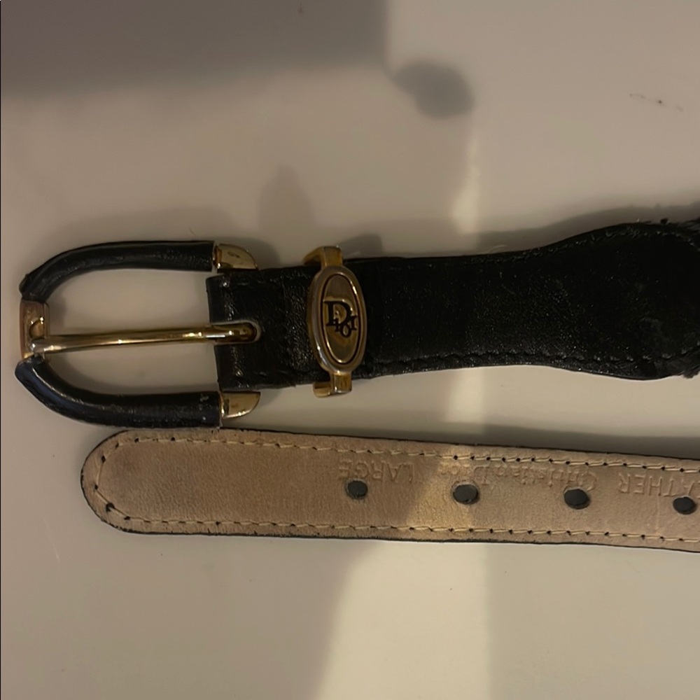 Christian Dior Black Leather Belt with Gold Buckle